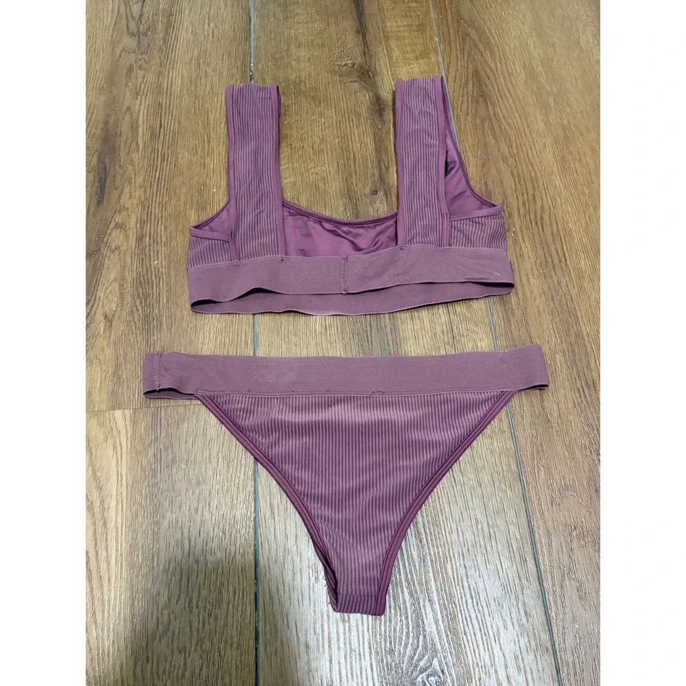 Frankies‎ Bikinis Ribbed Mauve Bikini Set Top & Bottom Size Small